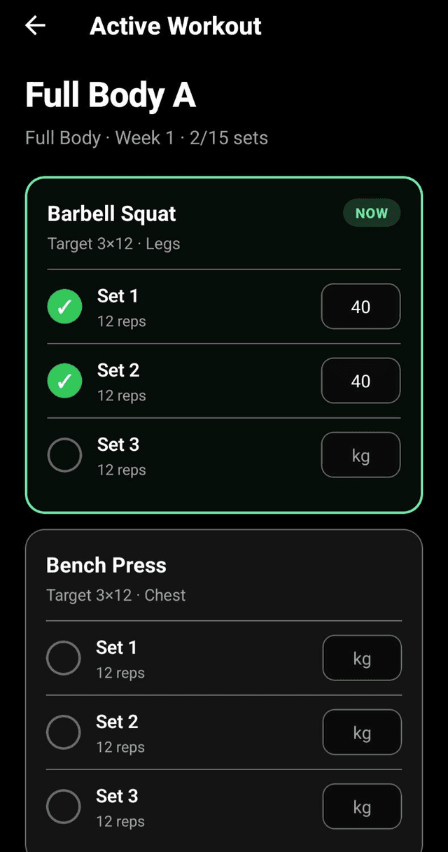 Session screen