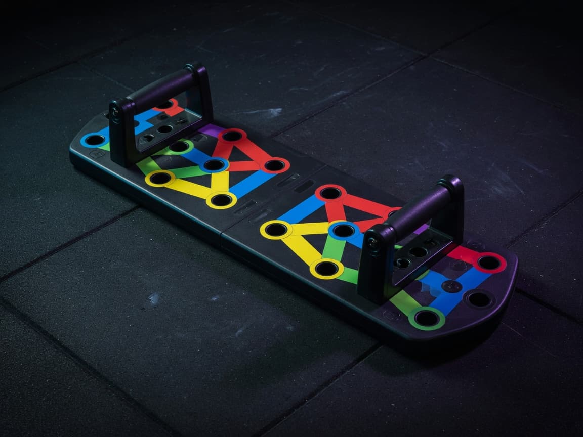 Push-up board with handles on a gym floor